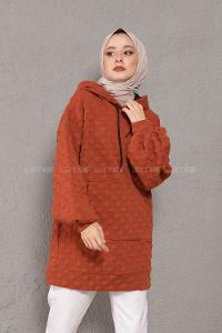 Modalamelif Balon Kol Jakarlı Sweatshirt Kiremit