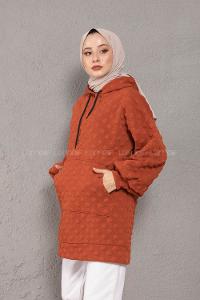 Modalamelif Balon Kol Jakarlı Sweatshirt Kiremit