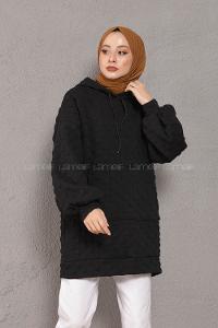 Modalamelif Balon Kol Jakarlı Sweatshirt Siyah