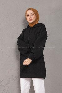 Modalamelif Balon Kol Jakarlı Sweatshirt Siyah