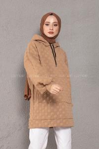 Modalamelif Balon Kol Jakarlı Sweatshirt Sütlü Kahve