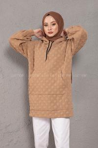 Modalamelif Balon Kol Jakarlı Sweatshirt Sütlü Kahve