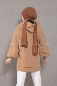 Modalamelif Balon Kol Jakarlı Sweatshirt Sütlü Kahve