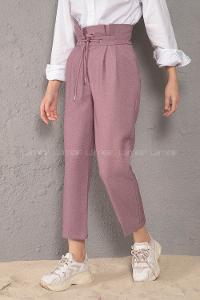 Modalamelif Bel Fırfırlı Kuşgözü Bağcıklı Pantolon Lila