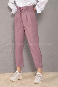 Modalamelif Bel Fırfırlı Kuşgözü Bağcıklı Pantolon Lila