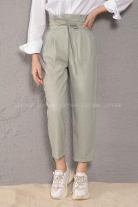 Modalamelif Bel Fırfırlı Kuşgözü Bağcıklı Pantolon Mint Yeşili