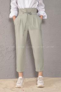 Modalamelif Bel Fırfırlı Kuşgözü Bağcıklı Pantolon Mint Yeşili