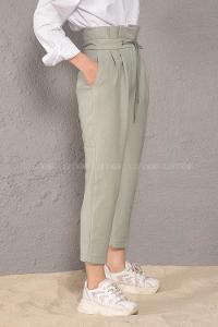 Modalamelif Bel Fırfırlı Kuşgözü Bağcıklı Pantolon Mint Yeşili