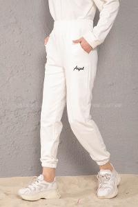 Modalamelif Beli Lastikli Angel Nakışlı Eşofman Beyaz