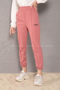 Modalamelif Beli Lastikli Angel Nakışlı Eşofman Pudra