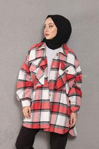 Modalamelif Çift Cepli Ekose Desen Gömlek Kırmızı