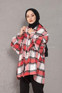 Modalamelif Çift Cepli Ekose Desen Gömlek Kırmızı