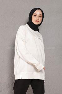 Modalamelif Crab s Yazı Baskılı Sweatshirt Ekru