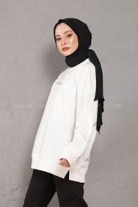 Modalamelif Crab s Yazı Baskılı Sweatshirt Ekru