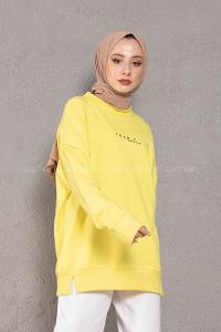 Modalamelif Crab s Yazı Baskılı Sweatshirt Neon Sarı