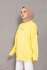 Modalamelif Crab s Yazı Baskılı Sweatshirt Neon Sarı