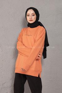 Modalamelif Crab s Yazı Baskılı Sweatshirt Oranj