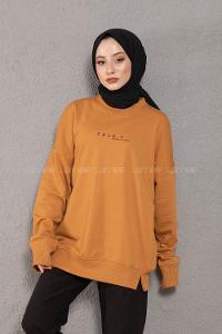 Modalamelif Crab s Yazı Baskılı Sweatshirt Taba
