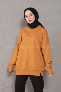 Modalamelif Crab s Yazı Baskılı Sweatshirt Taba