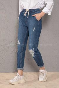 Modalamelif  İp Kuşaklı Peçli Mom Koyu Mavi