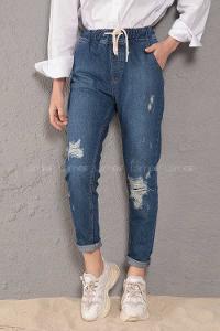 Modalamelif  İp Kuşaklı Peçli Mom Koyu Mavi