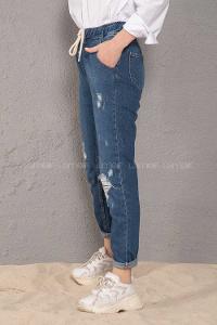 Modalamelif  İp Kuşaklı Peçli Mom Koyu Mavi