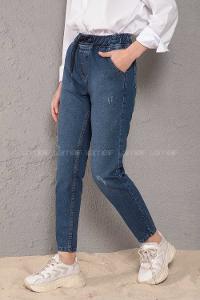 Modalamelif  İp Kuşaklı Tırnaklı Mom  Mavi