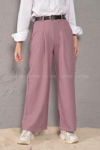Modalamelif Kemerli Bol Paça Pantolon Lila