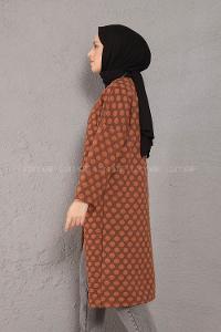 Modalamelif Körük Cepli Jakarlı Uzun Hırka Kahverengi