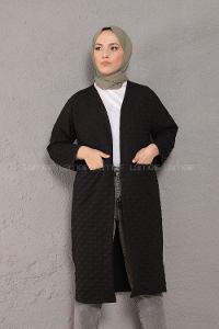 Modalamelif Körük Cepli Jakarlı Uzun Hırka Siyah