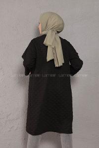 Modalamelif Körük Cepli Jakarlı Uzun Hırka Siyah