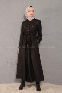 Modalamelif Önü Boydan Düğmeli Elbise Siyah