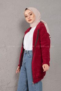 Modalamelif Önü Fermuarlı Peluş Mont Bordo