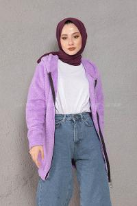 Modalamelif Önü Fermuarlı Peluş Mont Lila