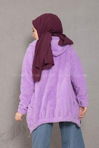 Modalamelif Önü Fermuarlı Peluş Mont Lila