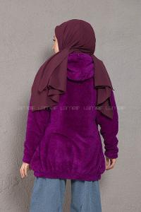 Modalamelif Önü Fermuarlı Peluş Mont Mor