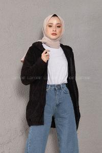 Modalamelif Önü Fermuarlı Peluş Mont Siyah