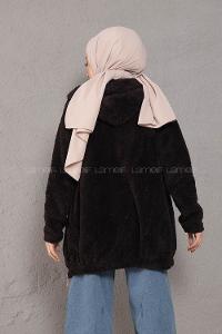Modalamelif Önü Fermuarlı Peluş Mont Siyah