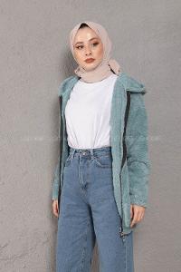 Modalamelif Önü Fermuarlı Peluş Mont Su Yeşili
