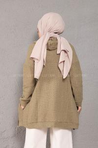 Modalamelif Önü Fermuarlı Triko Hırka Asker Yeşili