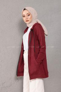 Modalamelif Önü Fermuarlı Triko Hırka Bordo