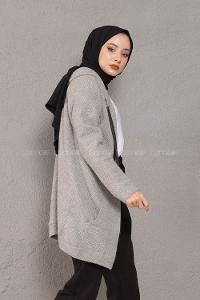 Modalamelif Önü Fermuarlı Triko Hırka Gri