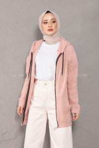 Modalamelif Önü Fermuarlı Triko Hırka Pudra