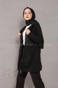 Modalamelif Önü Fermuarlı Triko Hırka Siyah