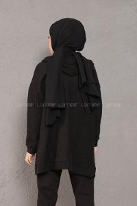 Modalamelif Önü Fermuarlı Triko Hırka Siyah