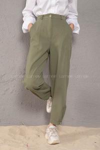 Modalamelif Paçası Çıtçıtlı Kot Pantolon Haki