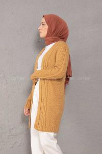 Modalamelif Saç Örgülü Triko Hırka Camel