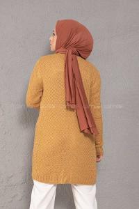 Modalamelif Saç Örgülü Triko Hırka Camel