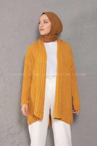 Modalamelif Şal Yaka Triko Hırka Hardal Sarısı