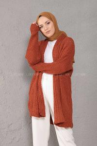 Modalamelif Şal Yaka Triko Hırka Kiremit